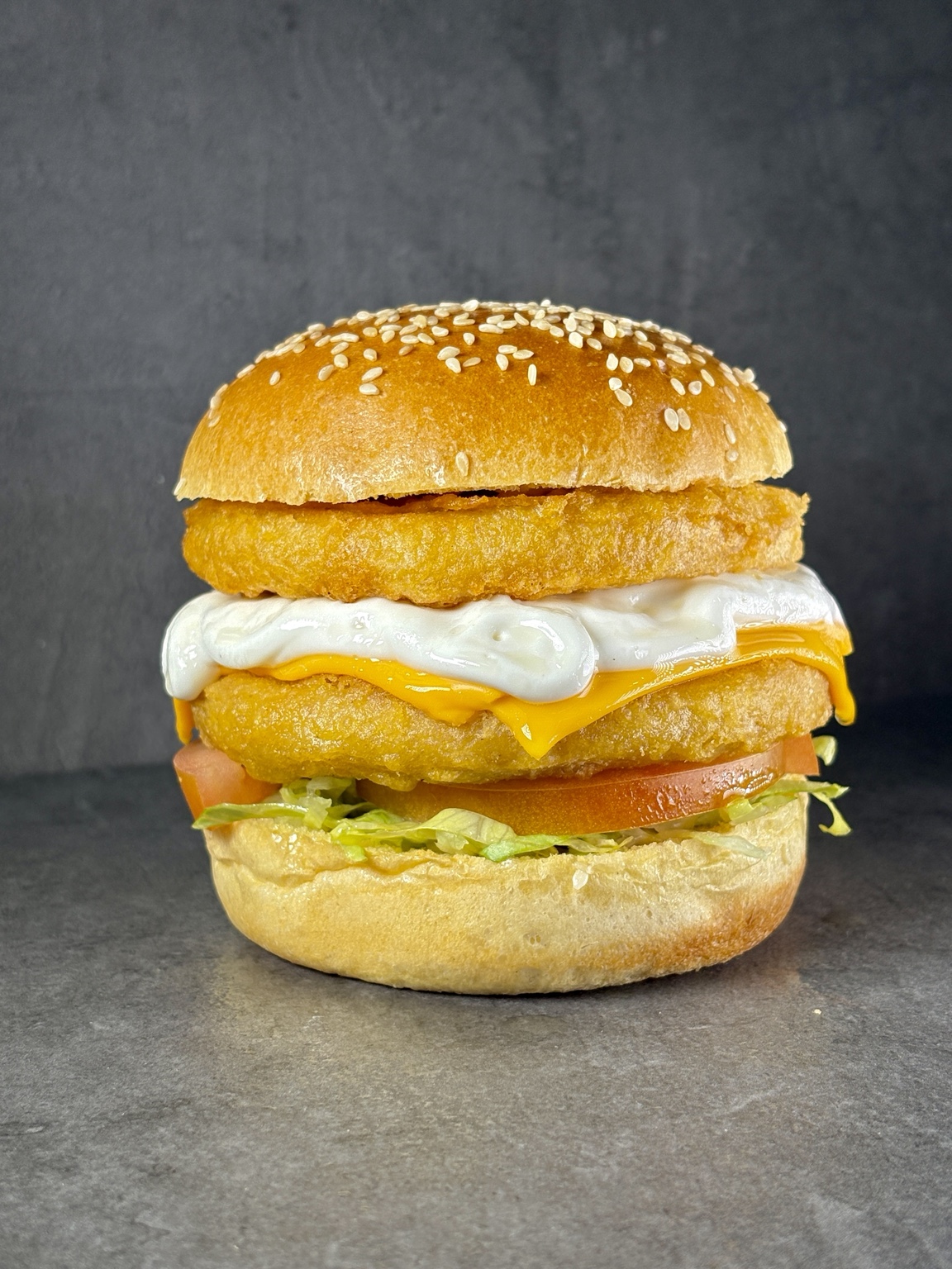A stacked Trident burger