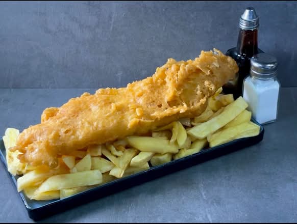 Large battered cod and chips at Trident